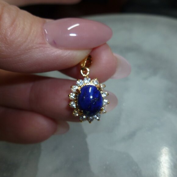 18K EP Gold Dolphin Ore Lapis Lazuli Swarovski Crystals Pendant - Picture 8 of 11
